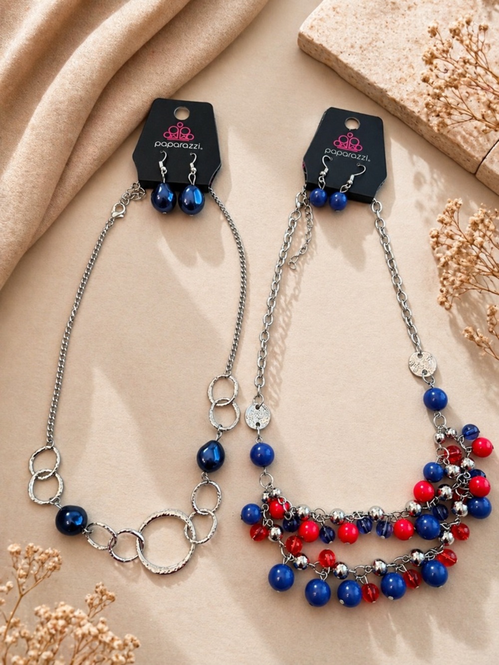 paparazzi Blue and Red Beaded Necklace & Earring Duo 💙❤️ 2 Necklaces